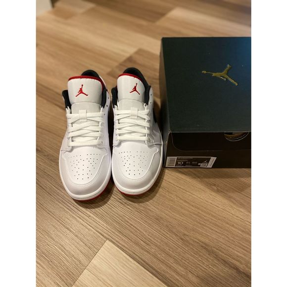 Jordan 1 Low White University Red Black Men size 10 553558-118 New - Picture 2 of 8